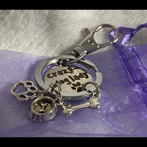 BOGO Crazy Dog 🐶 Lady, Top Dog Bowl, Bone & Paw on Split Ring With Lrg clasp - Picture 4 of 4